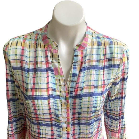 Zac & Rachel Rainbow Boho Tartan Button Down Shirt Blouse Casual Lightweight - Picture 1 of 10